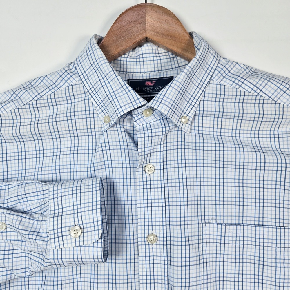 Vineyard Vines Button Down Shirt Mens Large Blue Slim Fit Murray Plaid Check